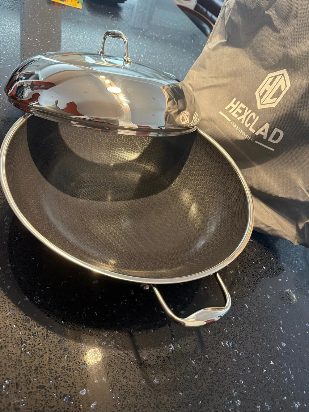 HexClad Stainless Steel Nonstick Wok with Lid - Silver